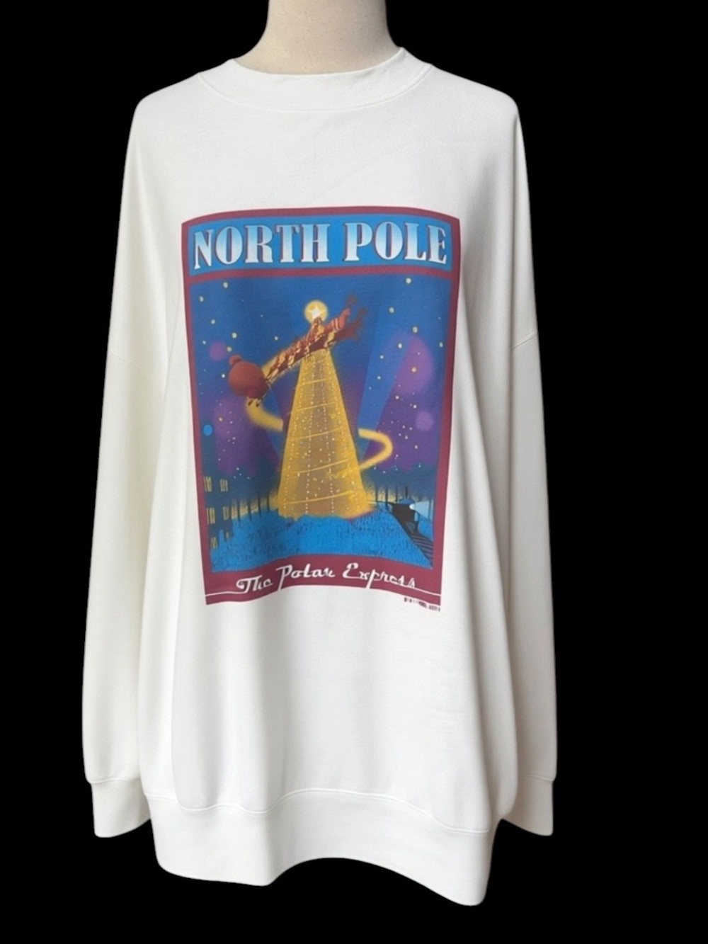 NWOT Hanes 90% Cotton “The Polar Express” North Pole Travel Art Crewneck Sweatsh